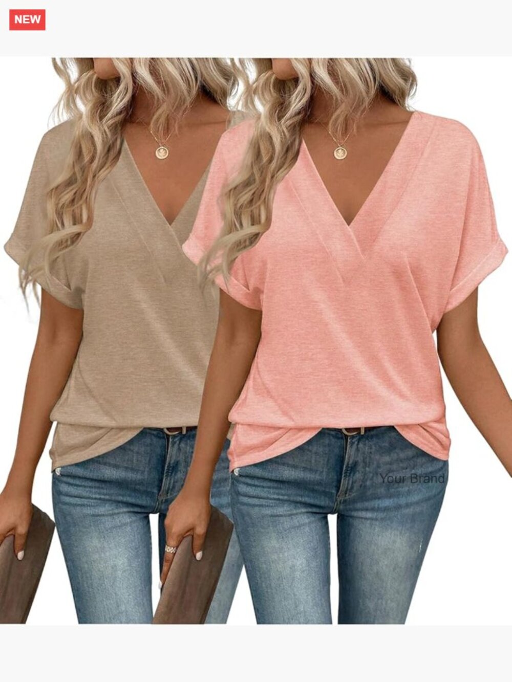 2 Pack Womens V Neck Short Sleeve T Shirts Summer Tops Casual Loose Fit Tees